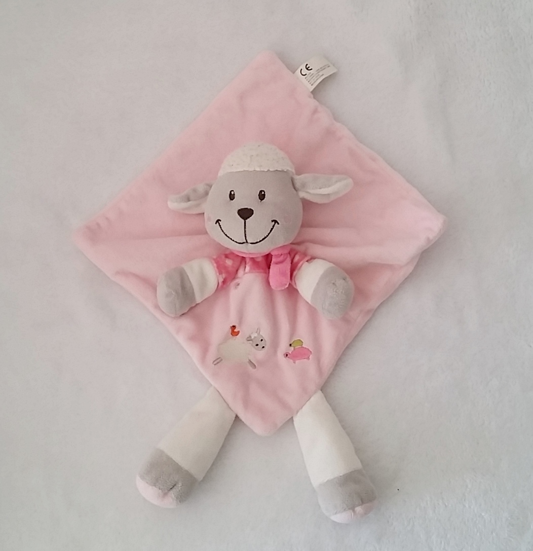Doudou Plat Mouton Rose Gris Brode Tortues Nicotoy