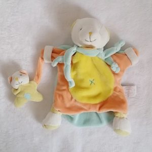 Doudou marionnette Chat et bébé citron jaune microfibre DOUDOU ET COMPAGNIE