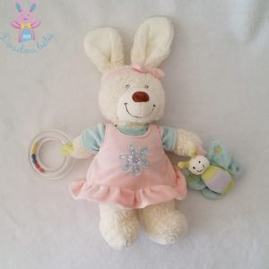 Doudou Lapin rose blanc jouet d’éveil bébé TEX BABY