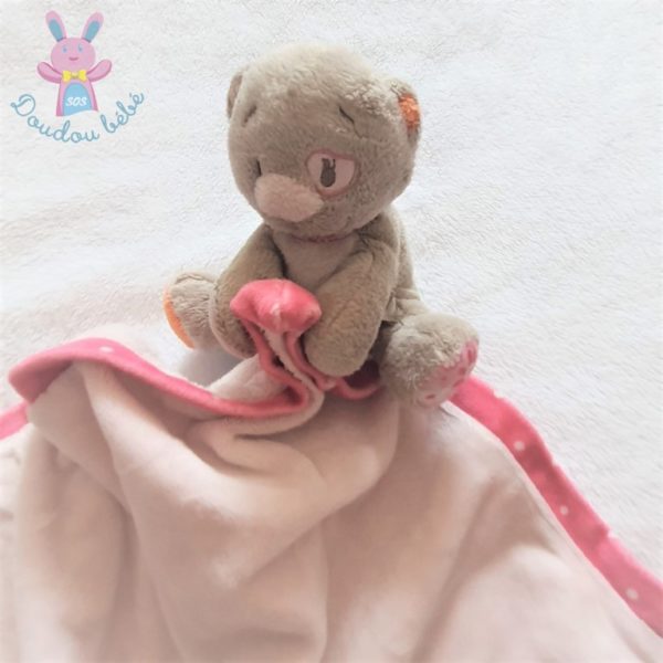 Doudou Chat Iris « Ma première couverture » rose crème NOUKIE'S