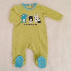 Pyjama velours vert et bleu bébé garçon 6 MOIS ORCHESTRA