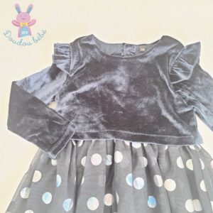 Robe velours et tulle bleu marine et pois argentés bébé fille 23 MOIS