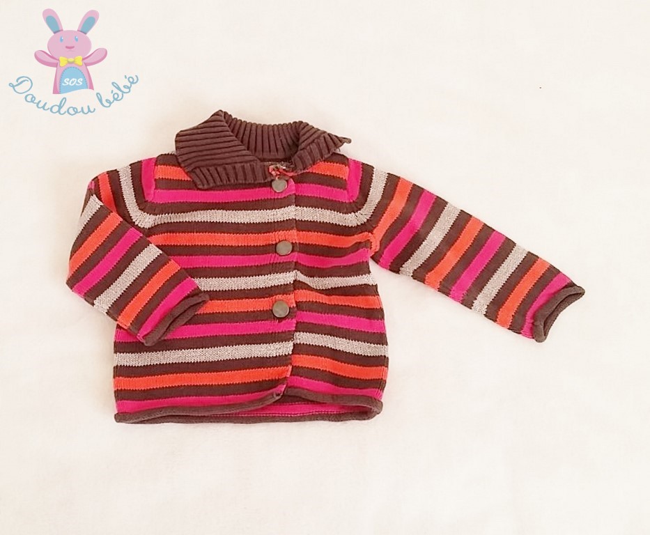 Gilet Mailles Raye Colore Argente Bebe Fille 3 Mois