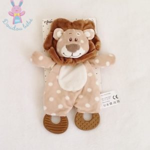 Doudou plat Lion blanc marron beige pois dentition ACTION