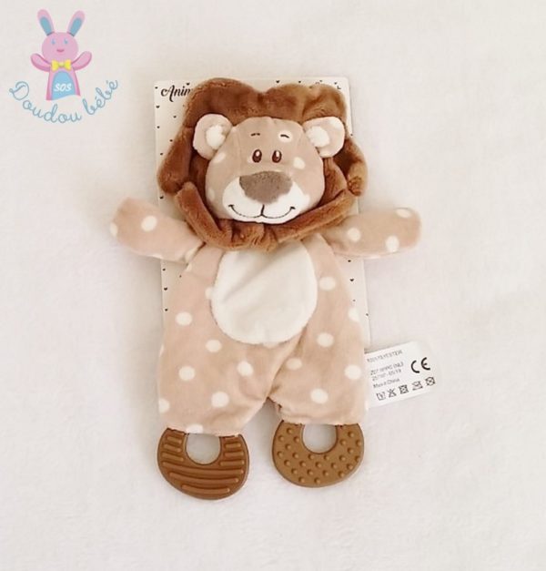 Doudou plat Lion blanc marron beige pois dentition ACTION