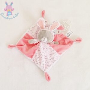 Doudou plat Lapin rose fleurs NICOTOY GEMO