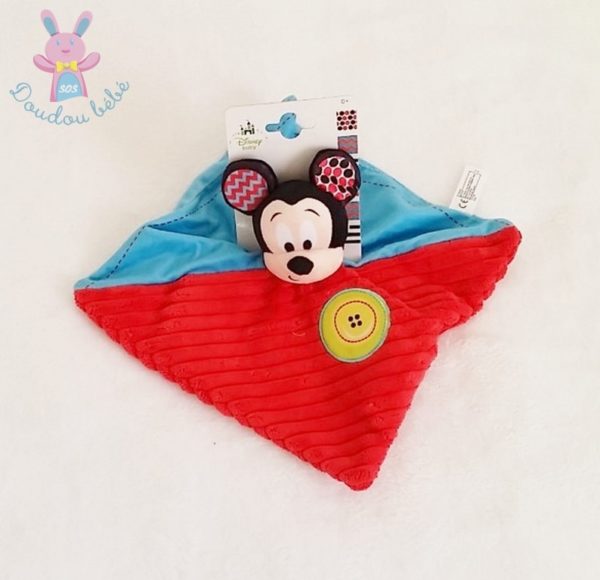 Doudou plat Mickey bleu rouge DISNEY