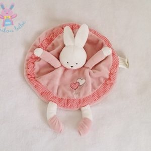 Doudou plat Lapin rond rose coeurs KIMBALOO