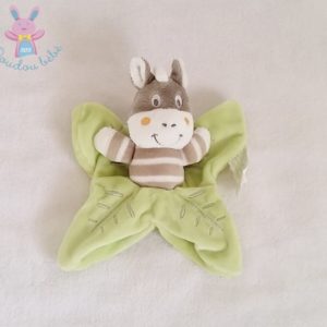 Doudou plat Zèbre gris blanc feuille verte KIMBALOO