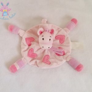 Doudou plat Cheval Girafe rond rose cœurs KIMBALOO