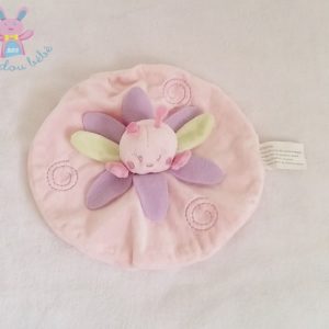 Doudou plat Papillon Chenille rond rose pétales mauve vert KIMBALOO