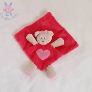 Doudou plat Ours rose fuchsia et beige coeur KIMBALOO