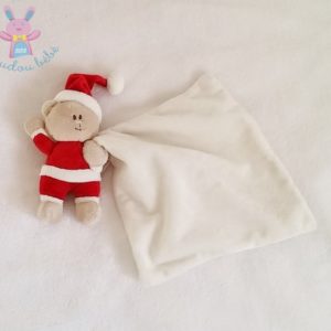 Doudou Ours Père Noël rouge beige blanc mouchoir blanc KIMBALOO