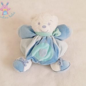 Doudou Ours boule bleu blanc ronds cercles 23 cm KALOO