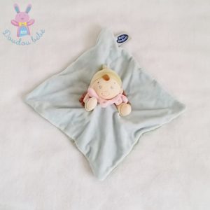 Doudou plat Poupée bleu rayé grelot MOTS D’ENFANTS