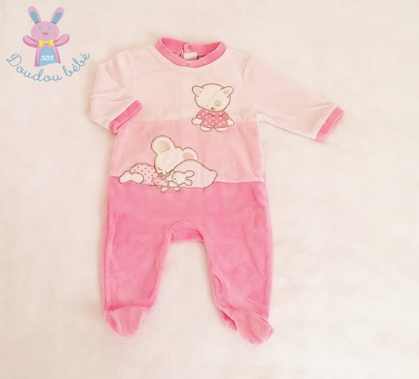 Pyjama velours rose Chat et Petite Souris bébé fille 3 MOIS