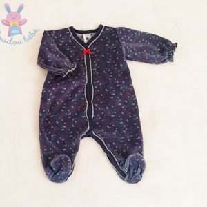Pyjama velours bleu foncé fleurs bébé fille 3 MOIS PETIT BATEAU