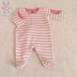 Pyjama velours rayé rose blanc bébé fille 1 MOIS PETIT BATEAU