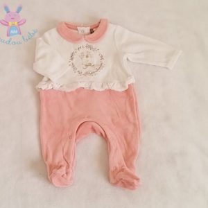 Pyjama velours blanc rose biche bébé fille 1 MOIS ORCHESTRA