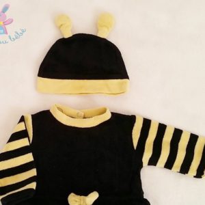 Pyjama velours abeille noir et jaune + bonnet bébé fille 1 MOIS
