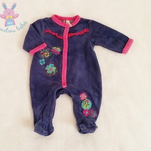 Pyjama velours bleu marine rose fleurs bébé fille 1 MOIS ORCHESTRA