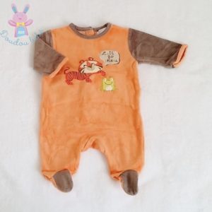 Pyjama velours orange marron Lion bébé garçon 1 MOIS