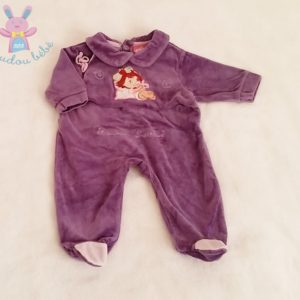 Pyjama velours violet Charlotte aux fraises bébé fille 1 MOIS