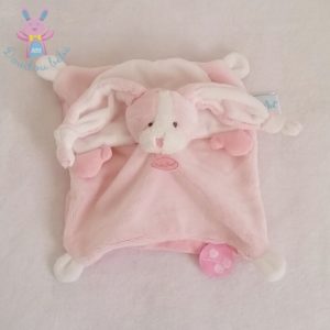 Doudou plat Lapin rose et blanc Les Toudoux BABY NAT