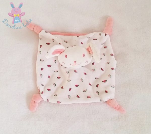 Doudou plat Lapin blanc rose TAO TAPE A L'OEIL