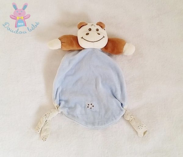 Doudou plat Hippopotame bleu marron TAKINOU