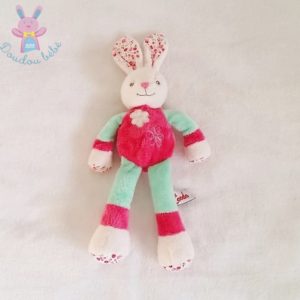 Doudou Lapin rose vert blanc fleurs TOODO