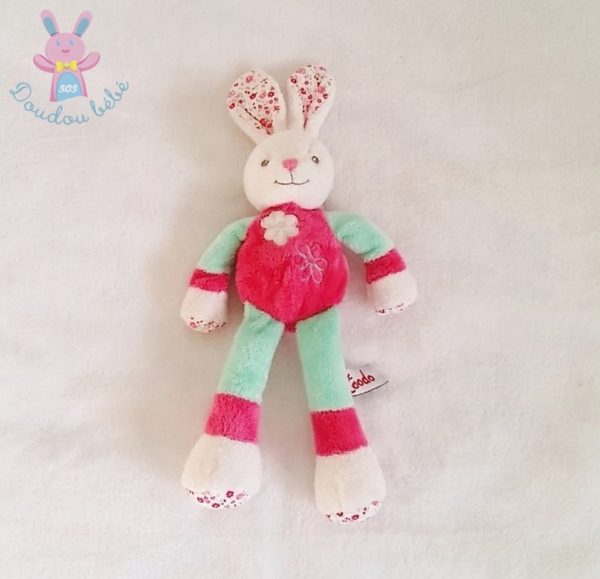 Doudou Lapin rose vert blanc fleurs TOODO