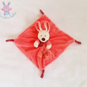 Doudou plat Lapin rose bordeaux fleurs Vétir