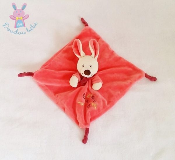 Doudou plat Lapin rose bordeaux fleurs Vétir