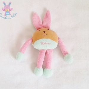 Doudou Lapin beige rose et bleu-vert TAKINOU