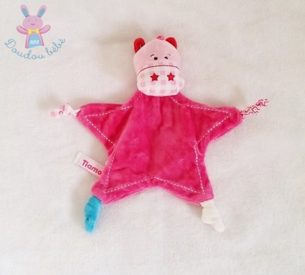 Doudou plat Cheval Girafe rose vichy TIAMO