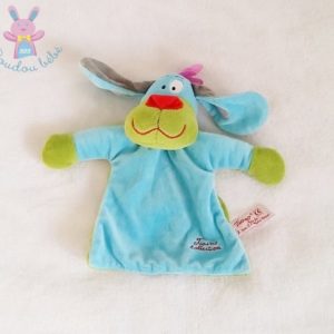 Doudou plat Chien bleu vert gris rouge TIAMO