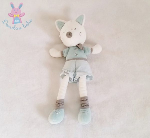 Doudou Loup Lulu bleu gris blanc SAUTHON