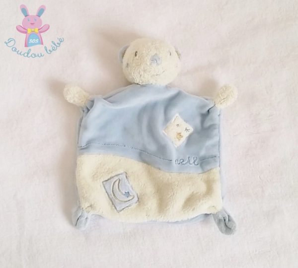 Doudou plat Ours Neil bleu écru SAUTHON