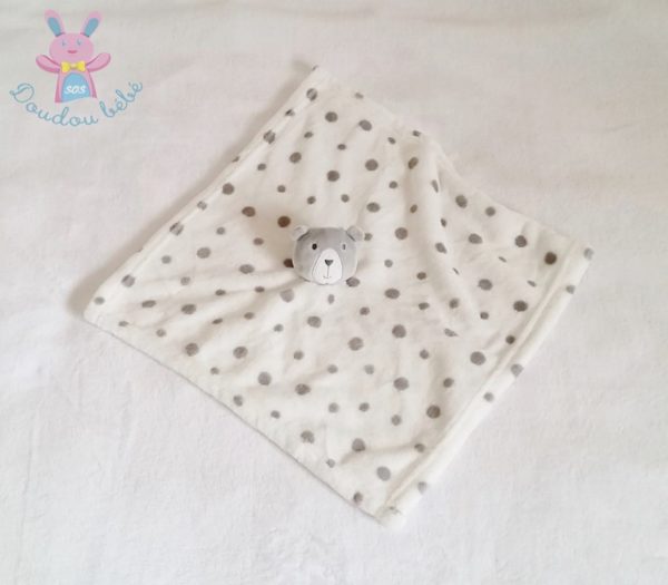 Doudou plat Ours blanc gris à pois PRIMARK
