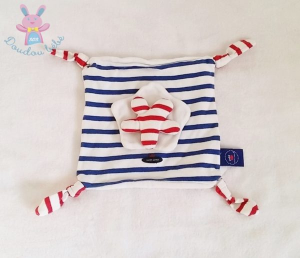 Doudou plat rayé bleu rouge étoile SAINT JAMES