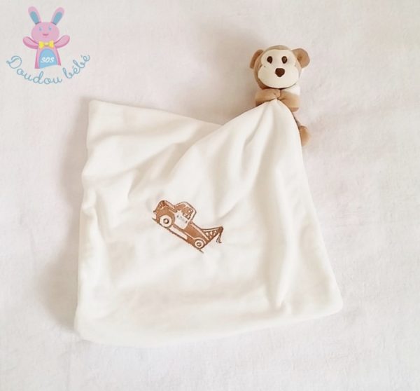 Doudou Singe marron mouchoir écru MUMBLES