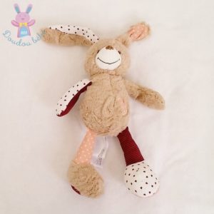 Doudou Lapin beige saumon cœurs TAPE A L’OEIL