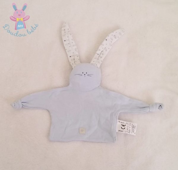 Doudou plat Lapin bleu blanc PETIT BATEAU