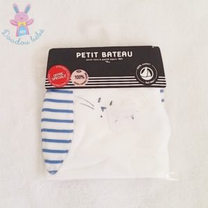 Doudou plat Lapin blanc rayé bleu PETIT BATEAU