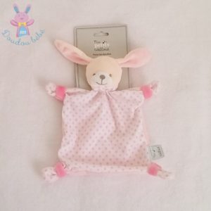 Doudou plat Lapin beige blanc rose pois MES PETITS CAILLOUX