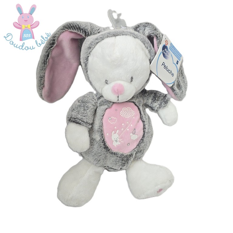 Doudou ours lapin gris rose MOTS D'ENFANTS