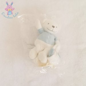 Doudou Ours bleu blanc mouchoir étoiles attache tétine PREMAMAN