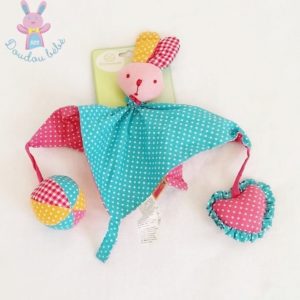 Doudou plat Lapin bleu rose pois PREMAMAN