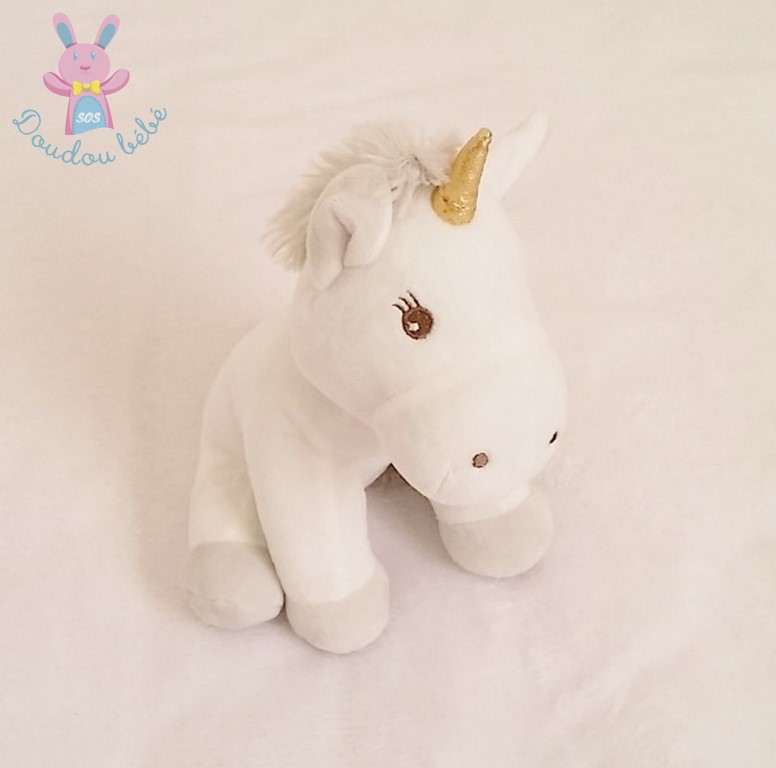 Doudou peluche Licorne blanche grise ATMOSPHERA JJA